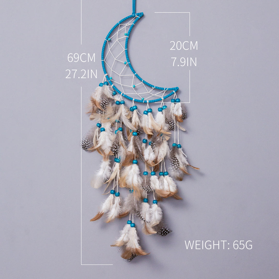 Attrape-rêves en forme de lune, d'étoiles et de soleil turquoise Olivenorma