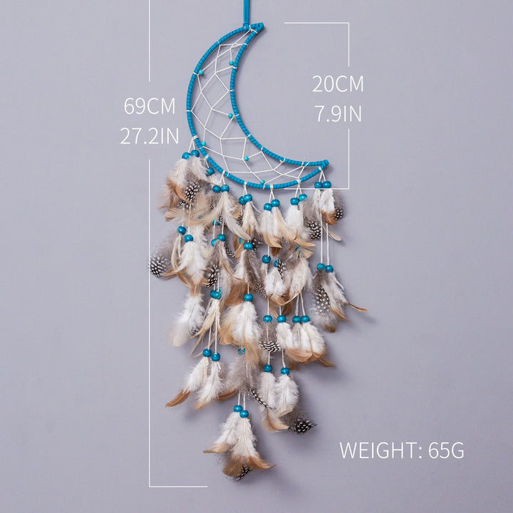 Attrape-rêves en forme de lune, d'étoiles et de soleil turquoise Olivenorma