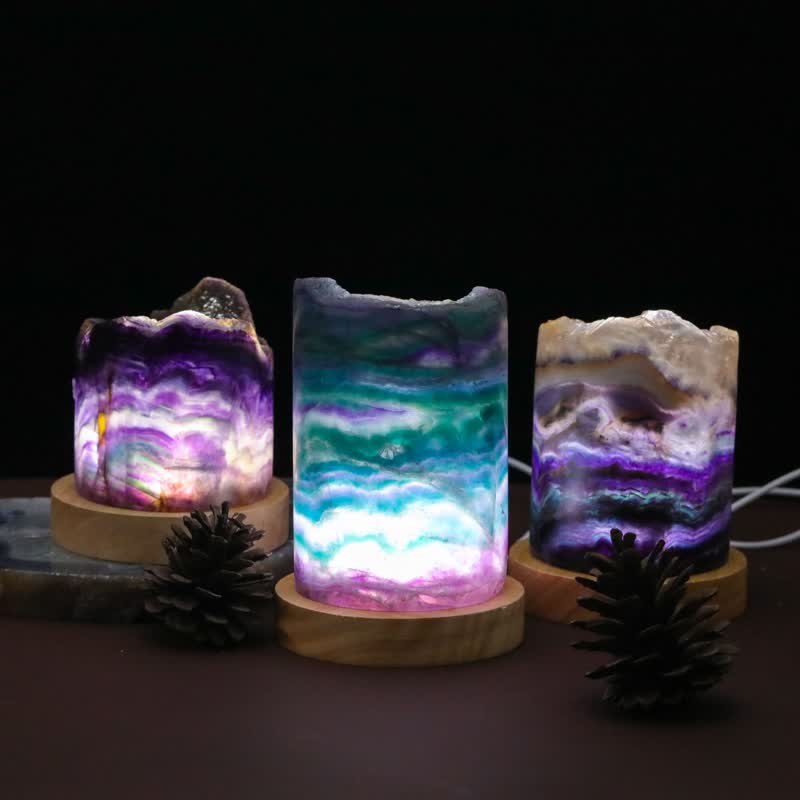 Lampe cylindrique en cristal de fluorite naturelle Olivenorma