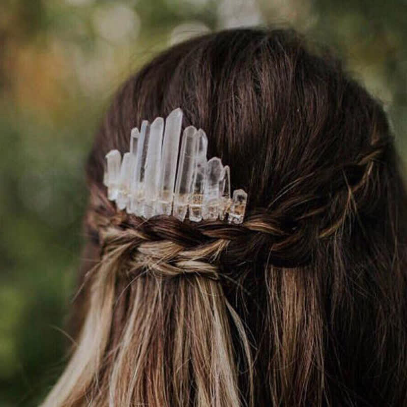 Peigne à cheveux en forme de U en cristal naturel avec couronne en cristal