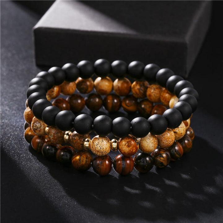 Olivenorma Lot de 3 bracelets en perles de jaspe et œil de tigre en onyx noir
