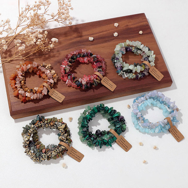 Bracelet à trois couches de gravier de cristal irrégulier naturel Olivenorma