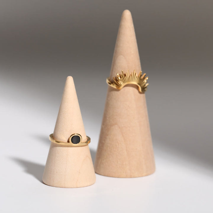 Bague en acier inoxydable plaqué or 18 carats avec tournesol en onyx noir Olivenorma