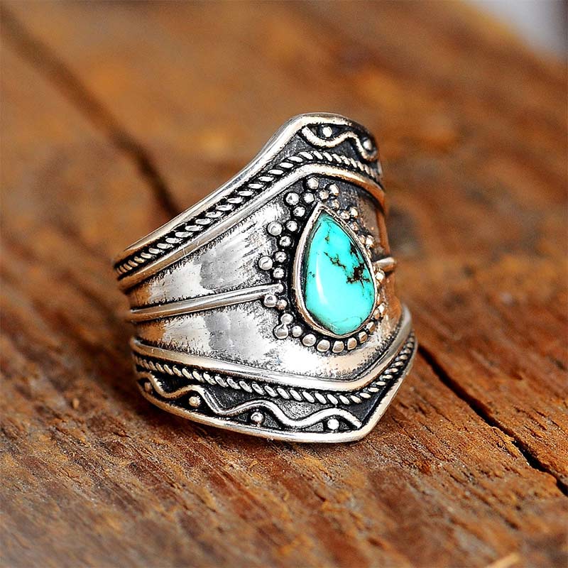 Bague Reki en forme de goutte d'eau turquoise de style bohème Olivenorma