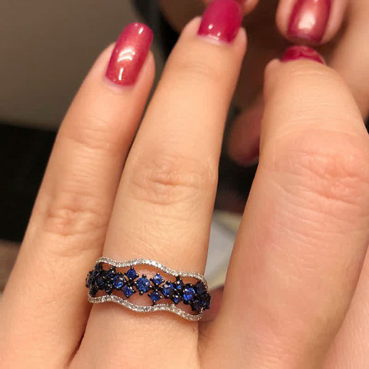 Bague créative en saphir bleu et zircon creux Olivenorma