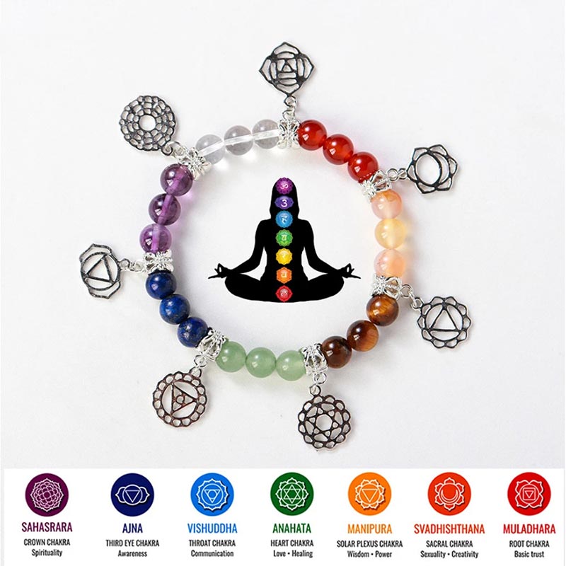 Bracelet de yoga en pierres précieuses naturelles avec sept chakras