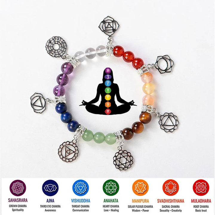 Bracelet de yoga en pierres précieuses naturelles avec sept chakras