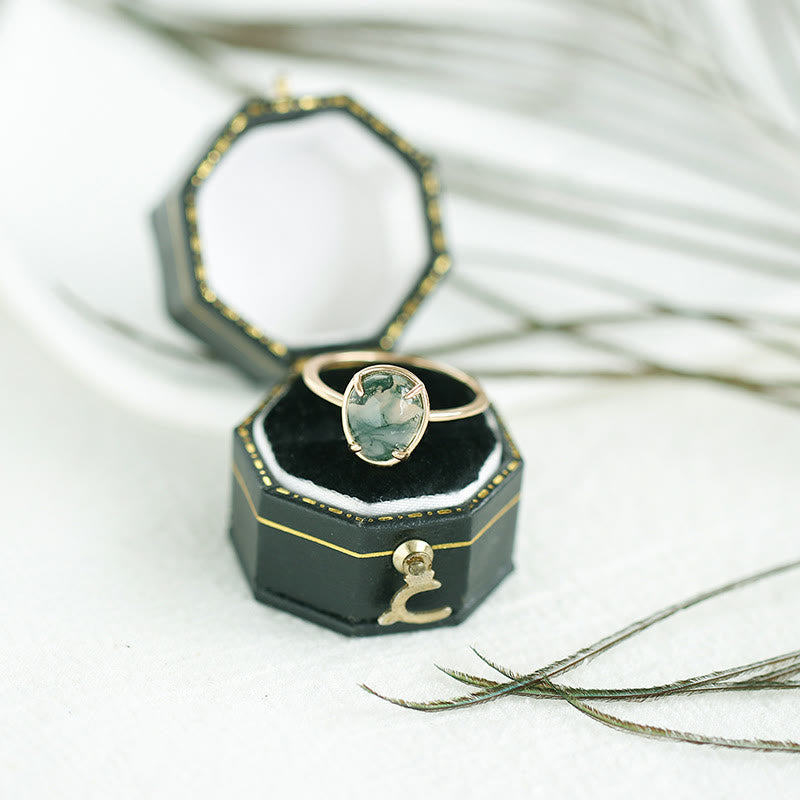 Bague en argent 925 avec agate mousse ovale naturelle Olivenorma