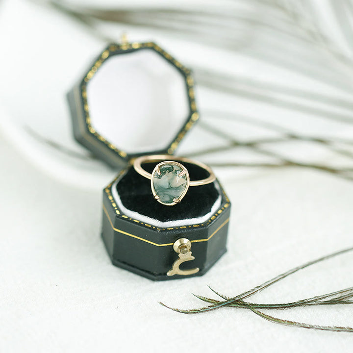 Bague en argent 925 avec agate mousse ovale naturelle Olivenorma