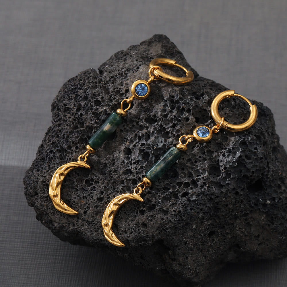 Boucles d'oreilles pendantes en agate mousse et lune Olivenorma