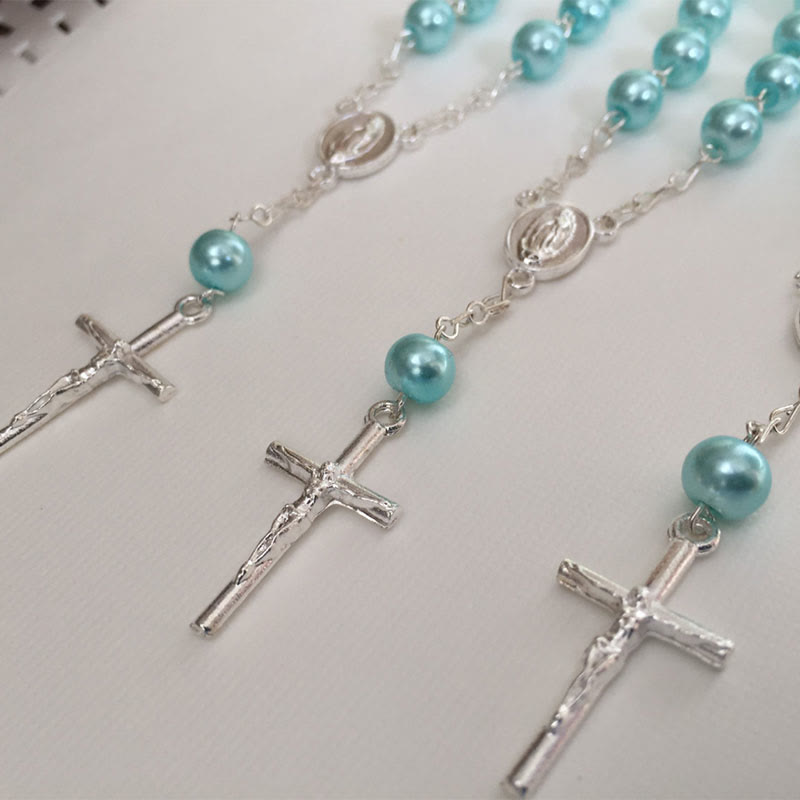Bracelet chapelet en perles avec croix de la Vierge Marie Olivenorma