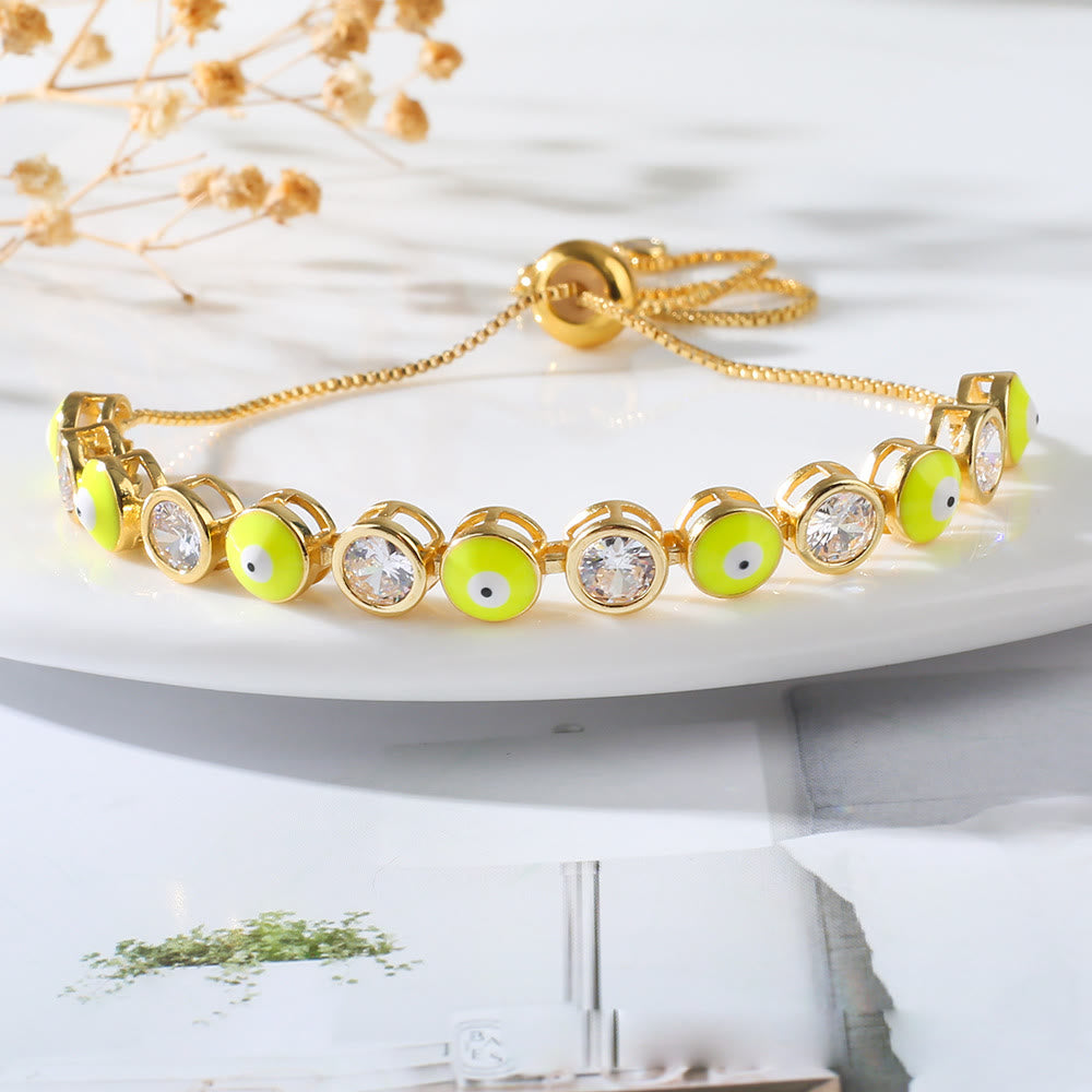 Bracelet ajustable Olivenorma en zircon blanc contre le mauvais œil