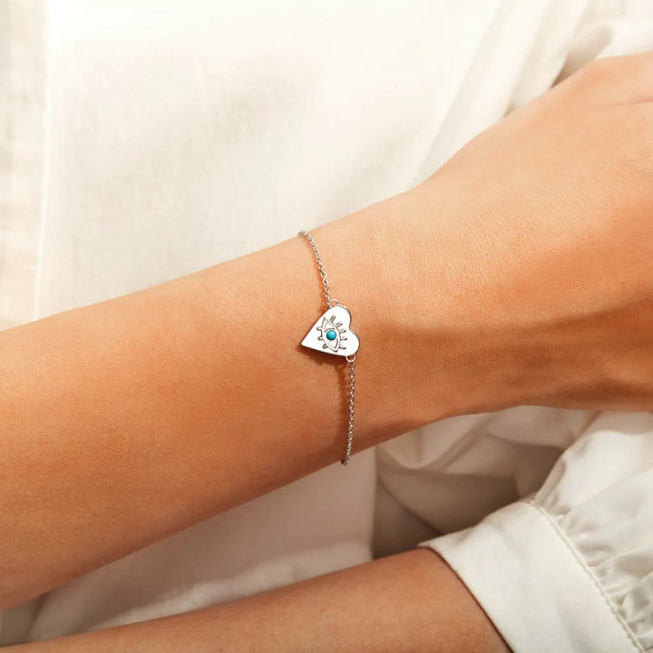 Bracelet fin en argent turquoise avec cœur et mauvais œil Olivenorma