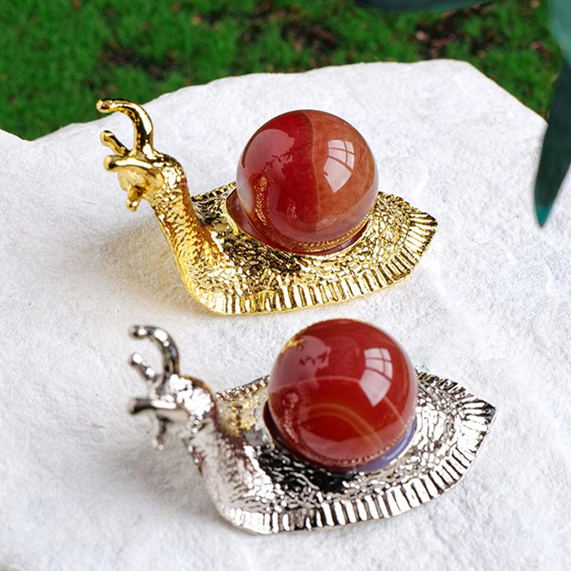 Support de boule de cristal naturel Olivenorma, petite décoration en pierre précieuse en forme d'escargot