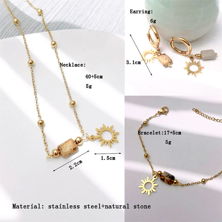 Collier et bracelet avec pendentif soleil en jaspe naturel Olivenorma