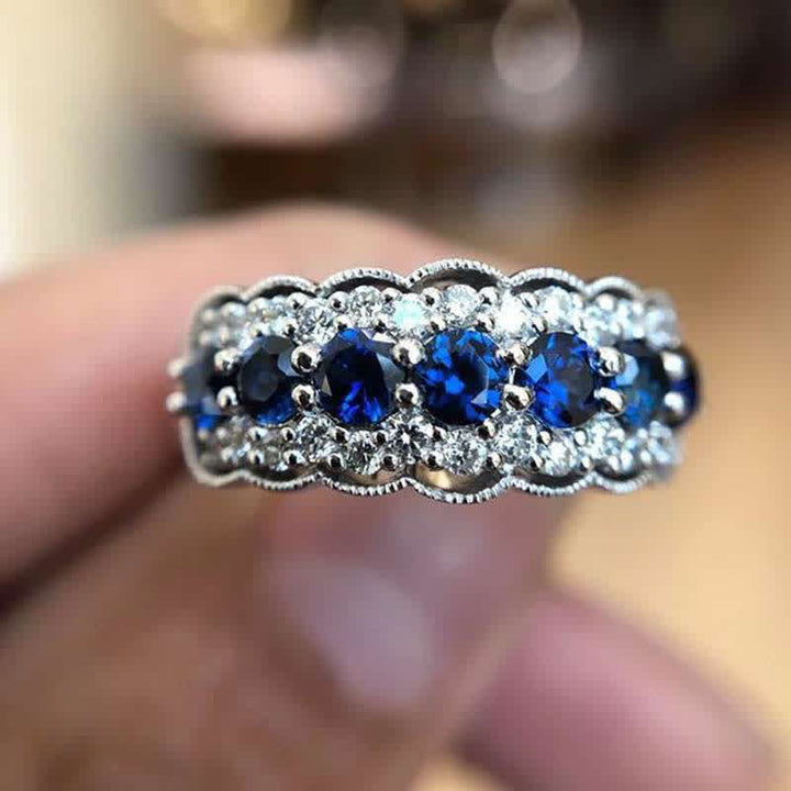 Bague créative en saphir bleu et zircon creux Olivenorma