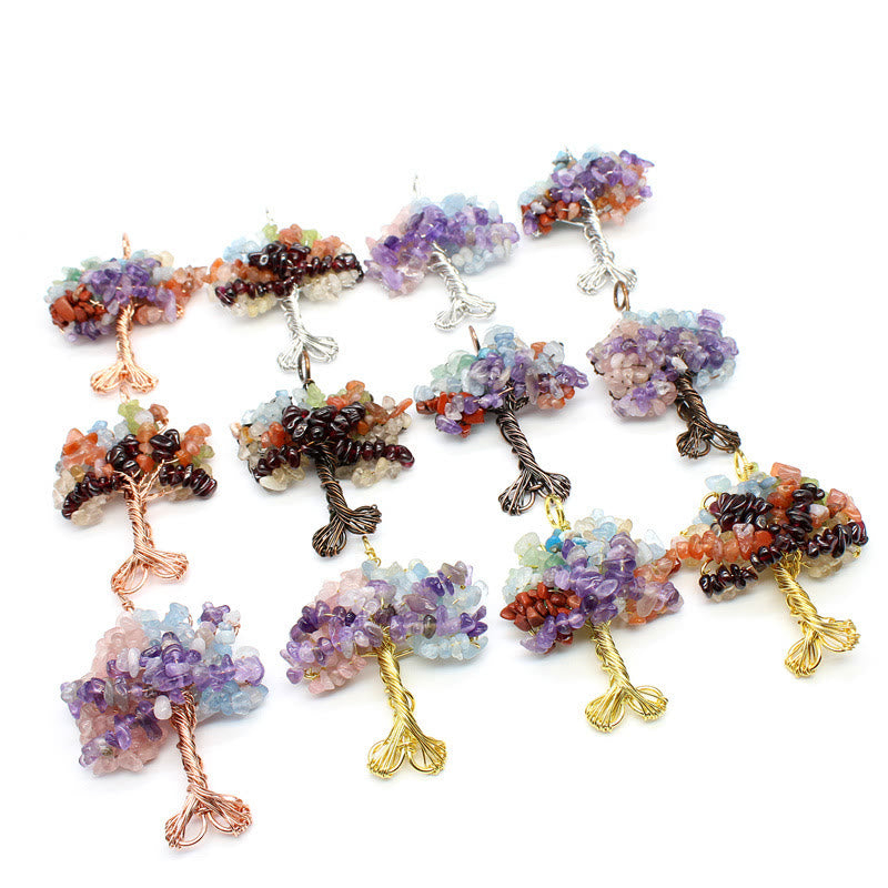 Collier pendentif arbre de vie chakra gravier cristal Olivenorma