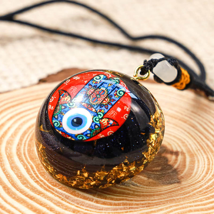 Collier Hamsa de protection en grès bleu
