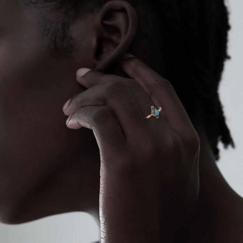 Bague à quatre griffes en agate mousse diamantée et zircon blanc Olivenorma