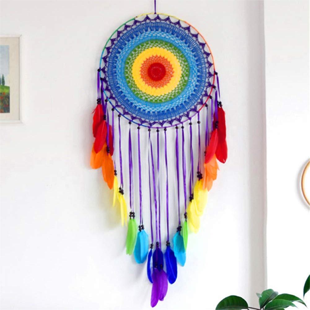 Attrape-rêves en perles d'onyx noir avec plumes arc-en-ciel Olivenorma