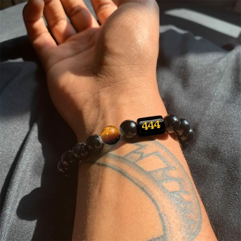 Bracelet Olivenorma en perles d'obsidienne de 10 mm avec numéro de mode 000-999