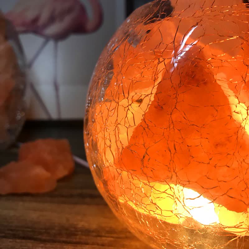 Lampe de sel rose de l'Himalaya avec réservoir en verre craquelé et glace créative Olivenorma