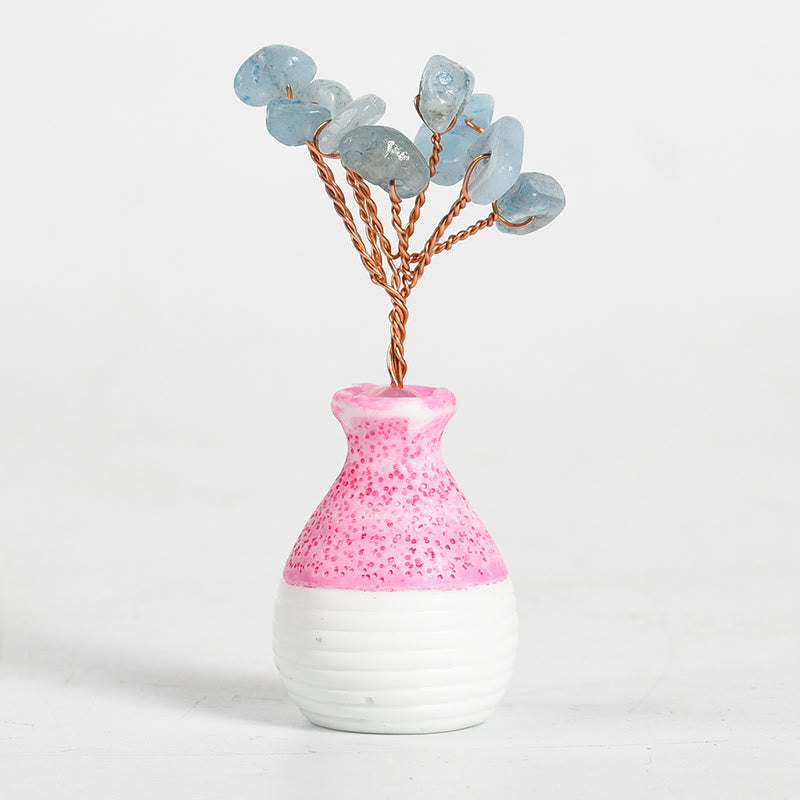 Vase en cristal rose avec arbre de vie et pierres précieuses décoratives Olivenorma