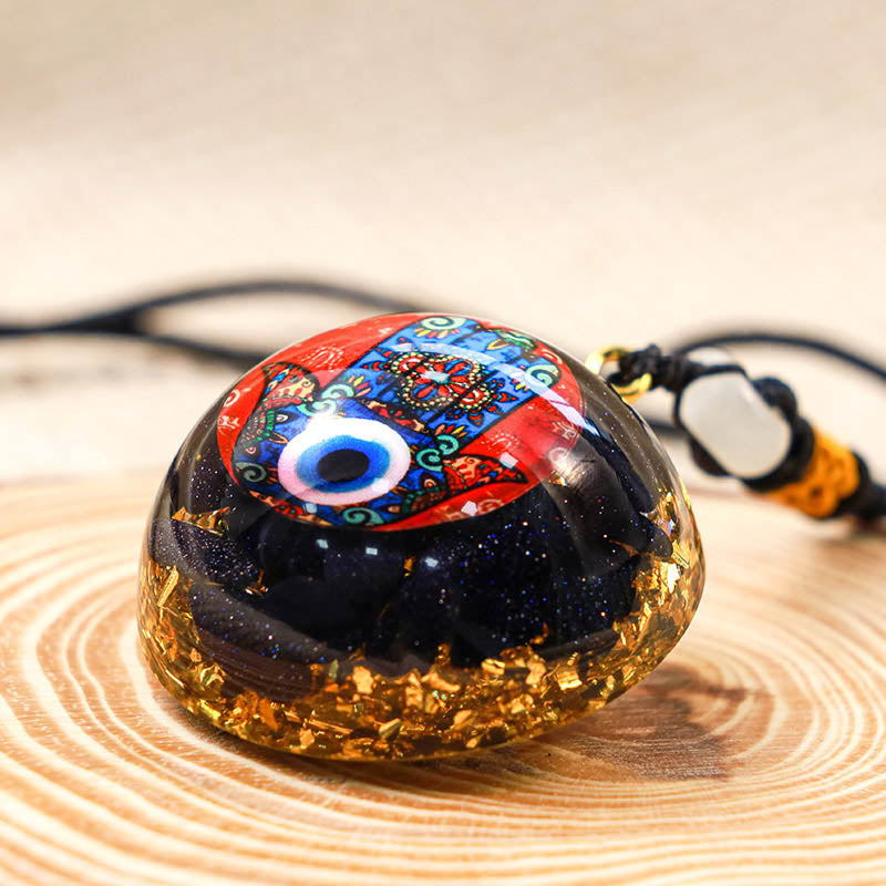 Collier Hamsa de protection en grès bleu
