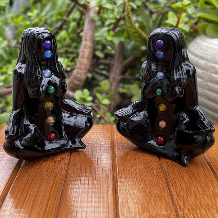 Décoration de pierres précieuses païennes de déesse du yoga des chakras d'obsidienne Olivenorma