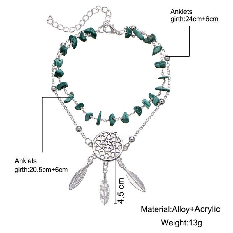 Bracelet de cheville en gravier de malachite naturelle Olivenorma