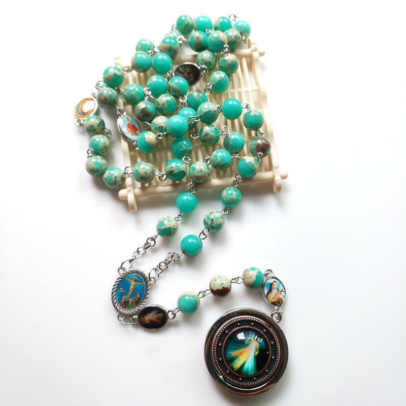 Collier chapelet de la Miséricorde de la Vierge Marie en pierre empereur Olivenorma