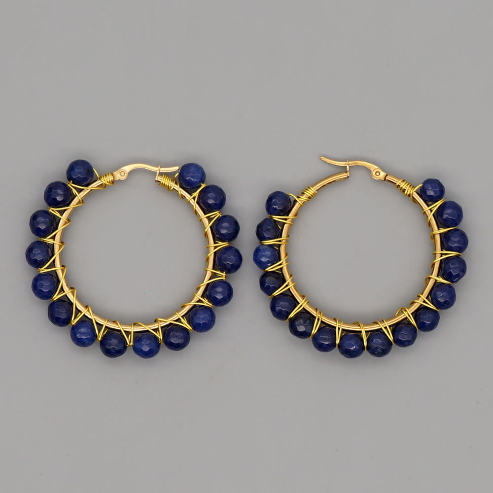 Boucles d'oreilles créoles larges en perles de cristal naturel Olivenorma Boho