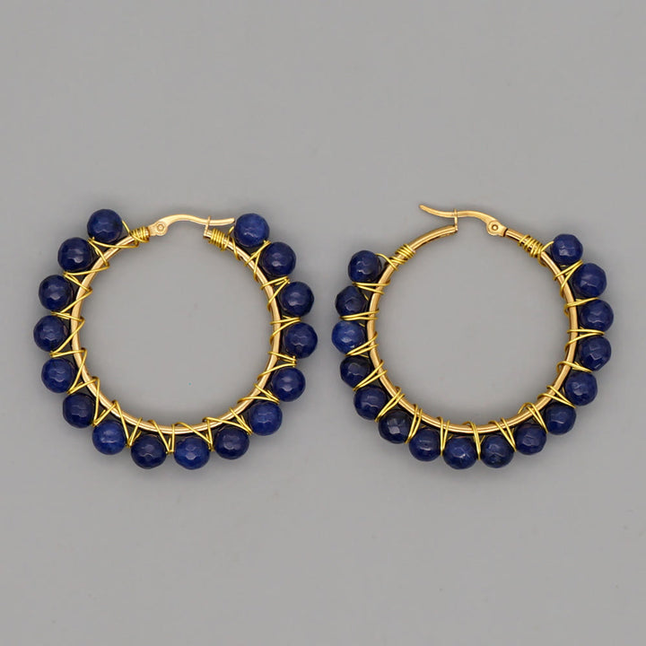 Boucles d'oreilles créoles larges en perles de cristal naturel Olivenorma Boho