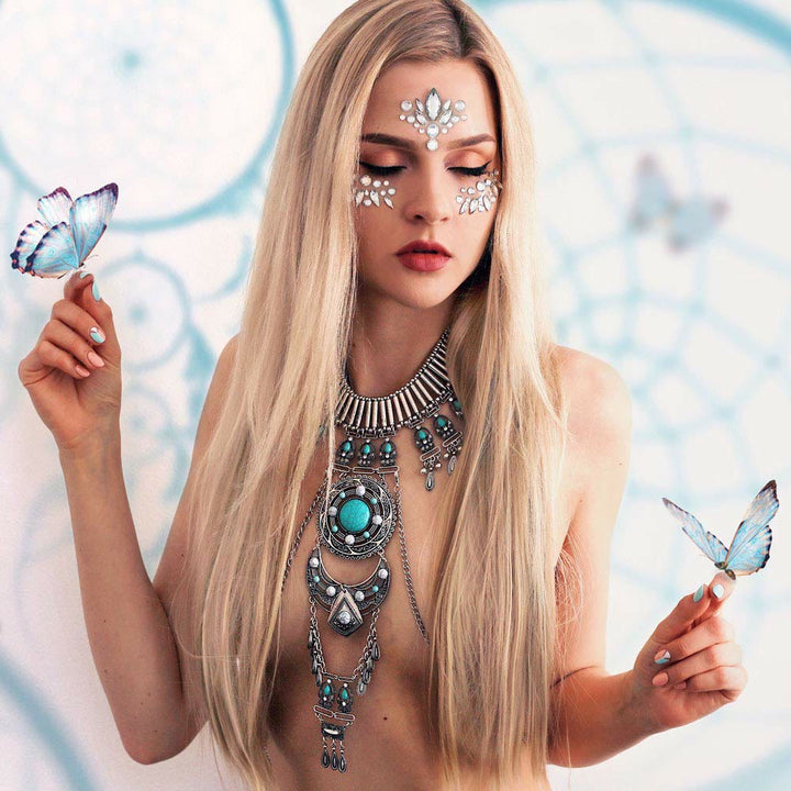 Collier de corps avec chaîne et pierres précieuses de style bohème Olivenorma