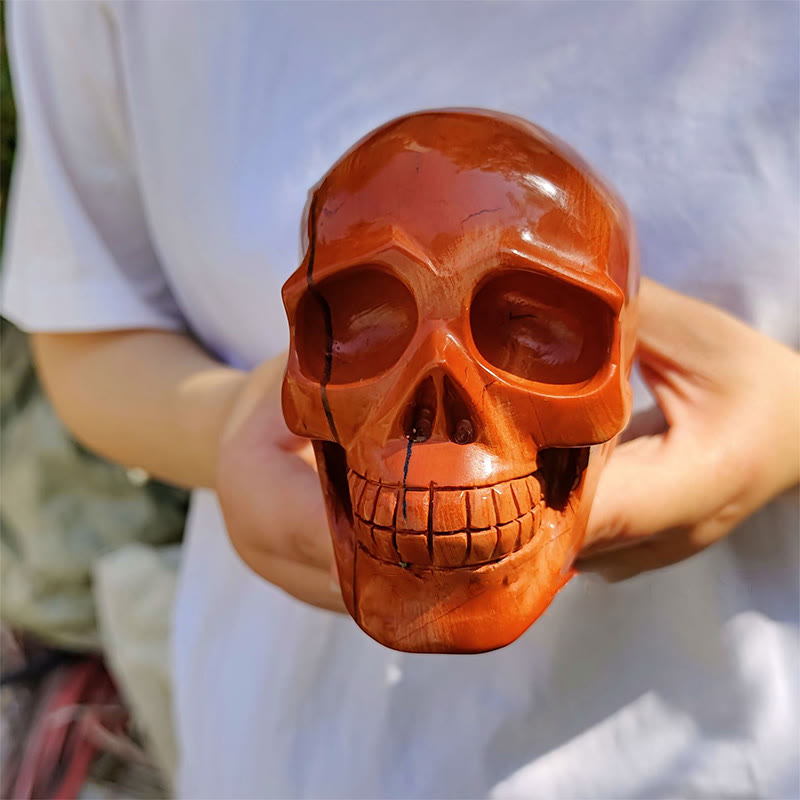 Crâne en cristal de décoration en pierre précieuse de jaspe rouge naturel Olivenorma 10 cm