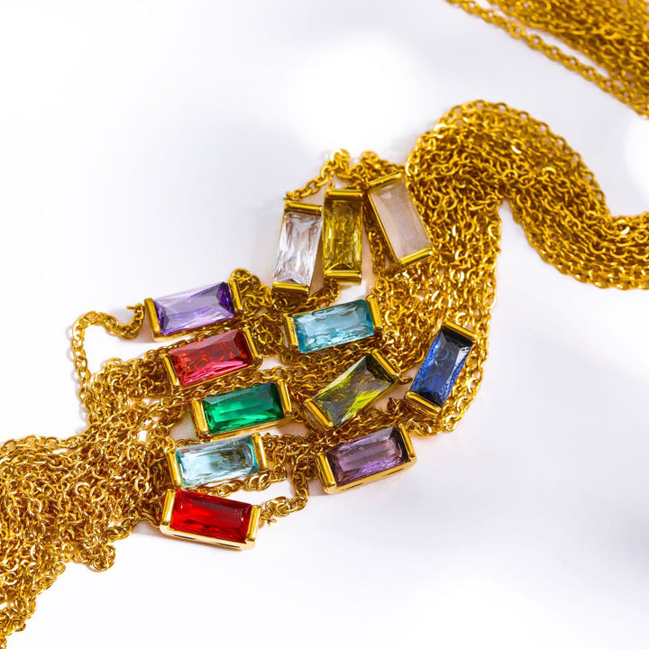 Collier pendentif rectangulaire simple en acier inoxydable avec pierre de naissance Olivenorma