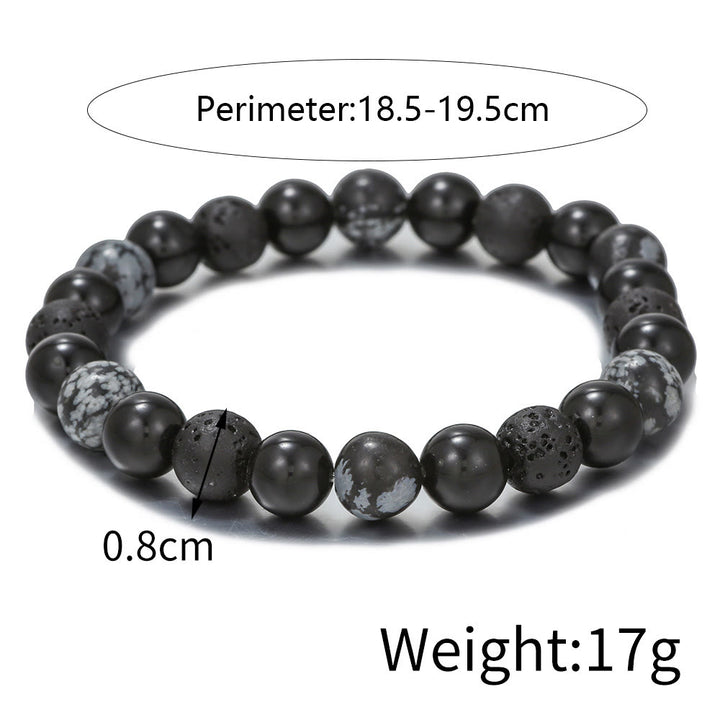 Bracelet pour homme en perles de pierre de lave, obsidienne flocon de neige et onyx noir Olivenorma