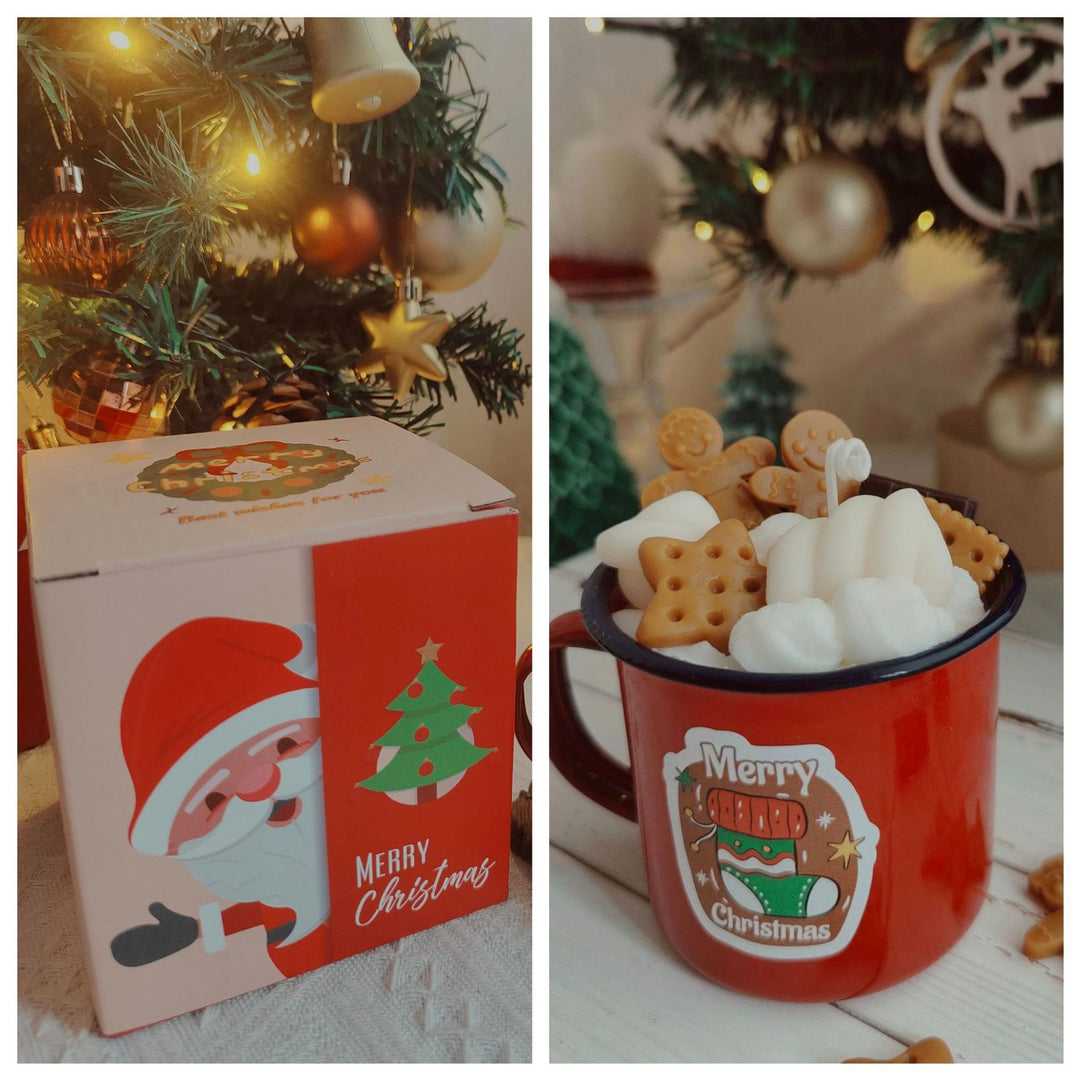 Bougie de Noël en forme de tasse de Père Noël, bonhomme de neige et élan Olivenorma
