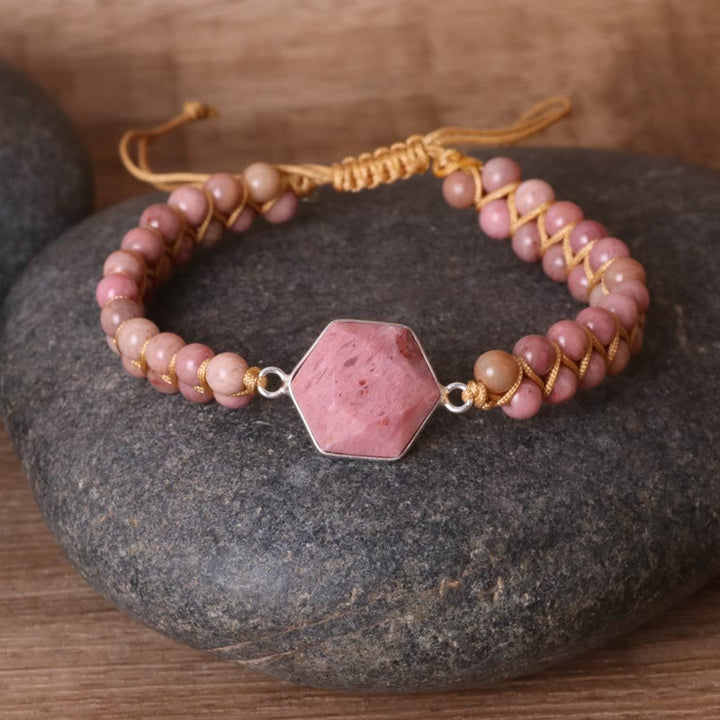 Bracelet enroulé hexagonal en aigue-marine et rhodochrosite Olivenorma