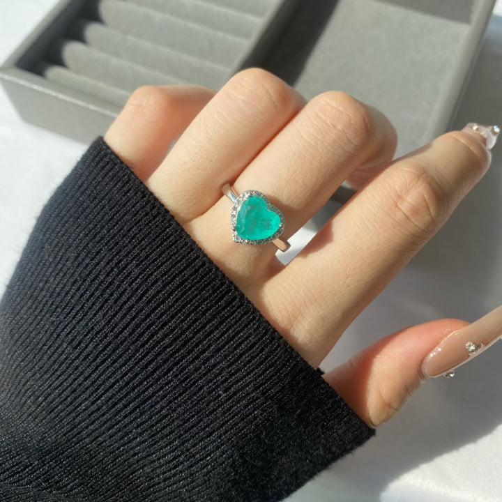 Bague exquise en tourmaline Paraiba en forme de cœur Olivenorma