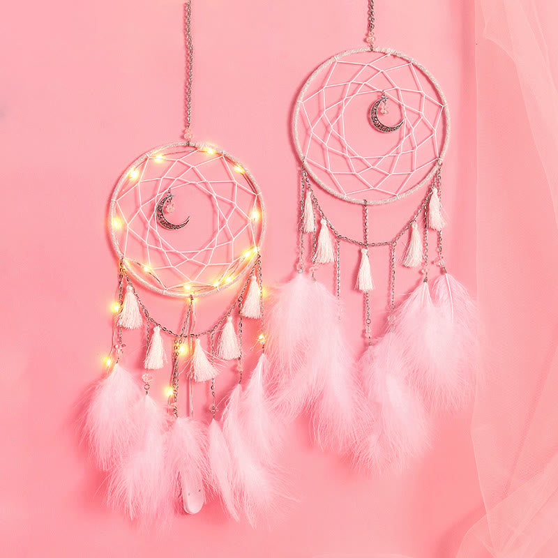 Pendentif attrape-rêves en forme de lune en plumes blanches de fée Olivenorma