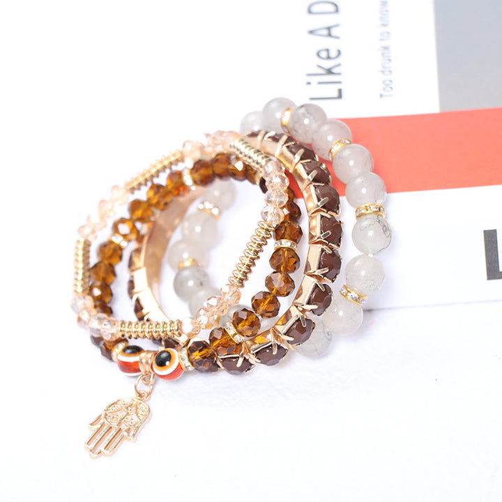 Ensemble de bracelets à quatre rangs de perles Evil Eye Hamsa Olivenorma