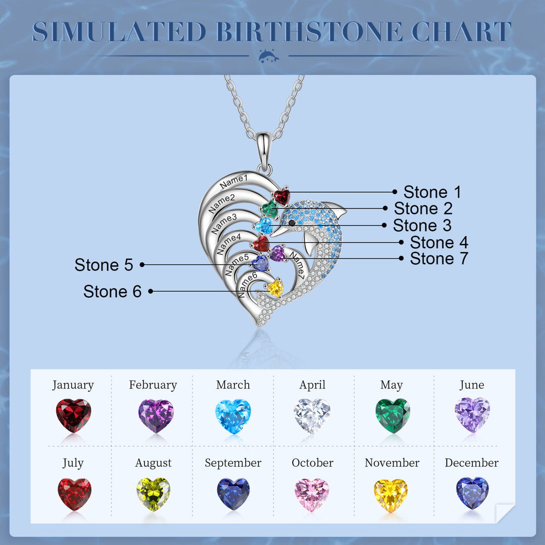 Collier avec pendentif en pierre gravée en forme de cœur et de dauphin Olivenorma