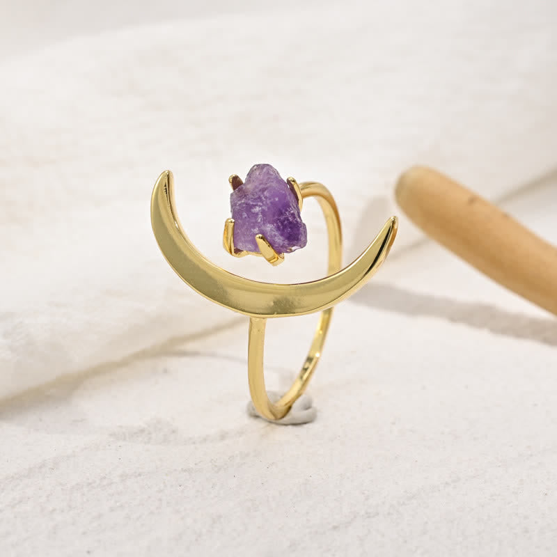 Bague ajustable de guérison en améthyste étoile et lune