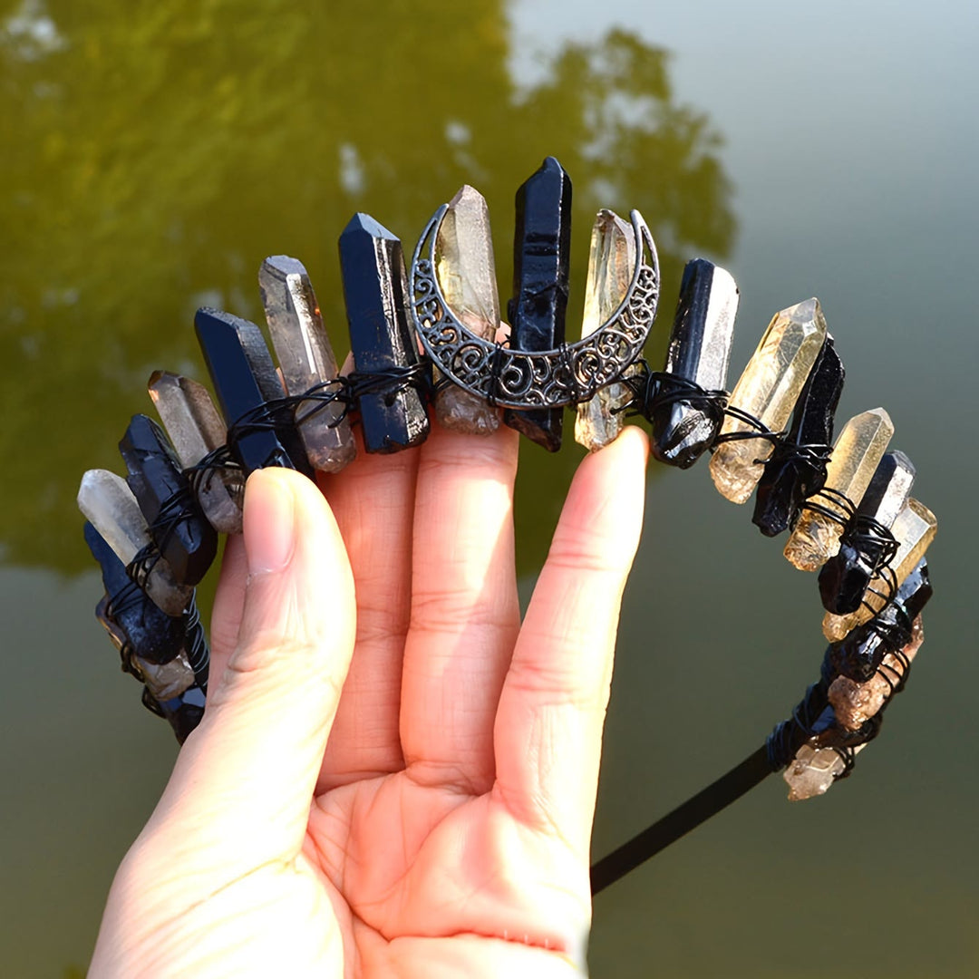 Couronne de cristal en forme de serre-tête en obsidienne de quartz transparent Olivenorma