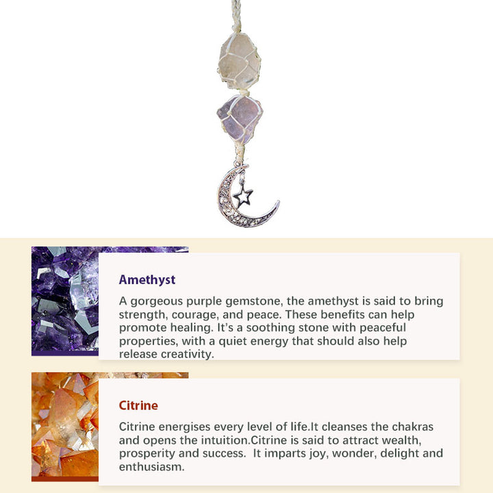 Carillon à vent en pierre de cristal naturel avec symbole de la lune et de l'étoile