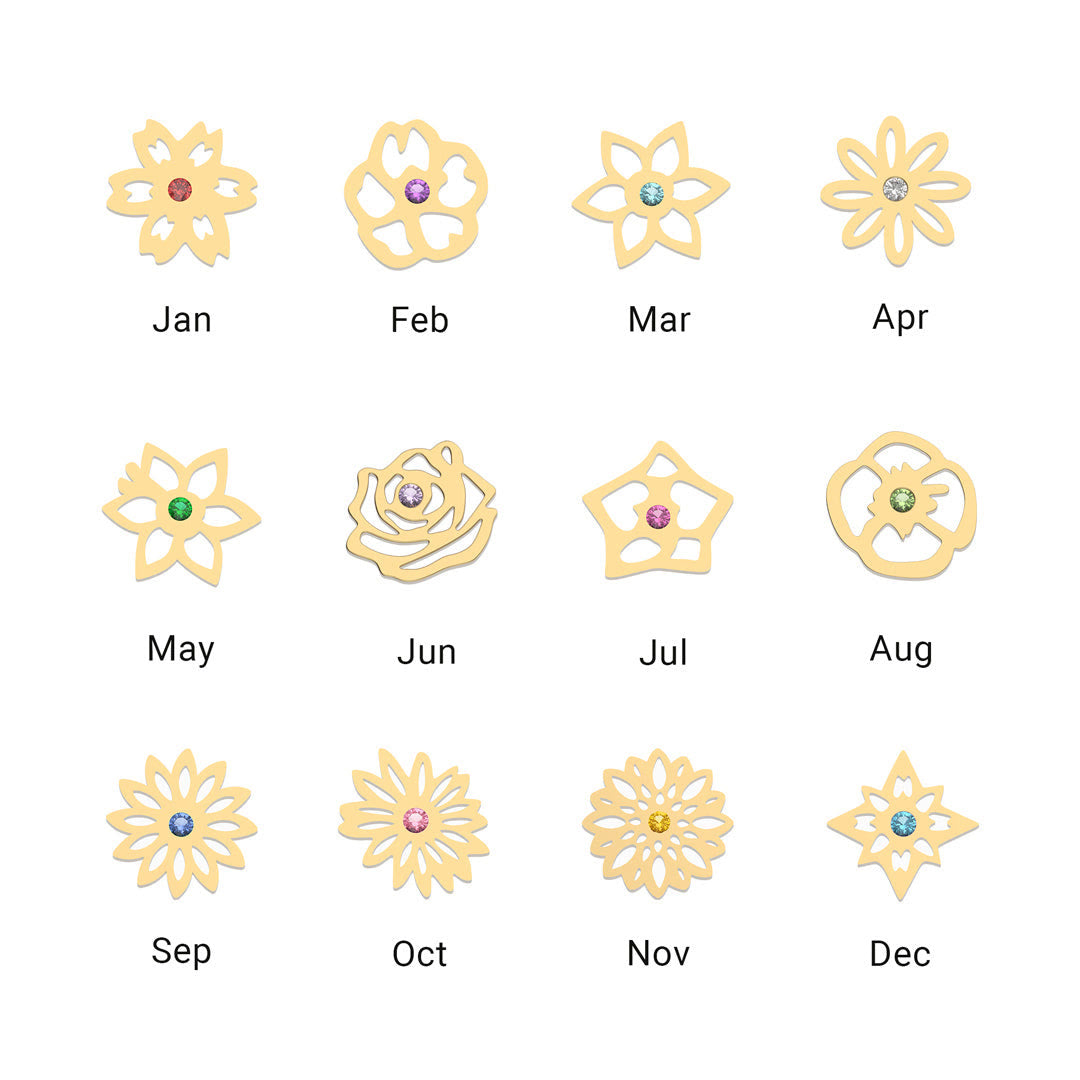 Bracelet avec pierres de naissance et fleurs de naissance Olivenorma 1-8