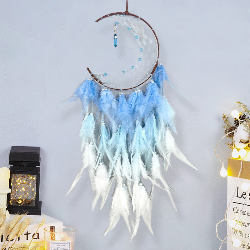 Attrape-rêves pendentif lune avec topaze bleue Olivenorma