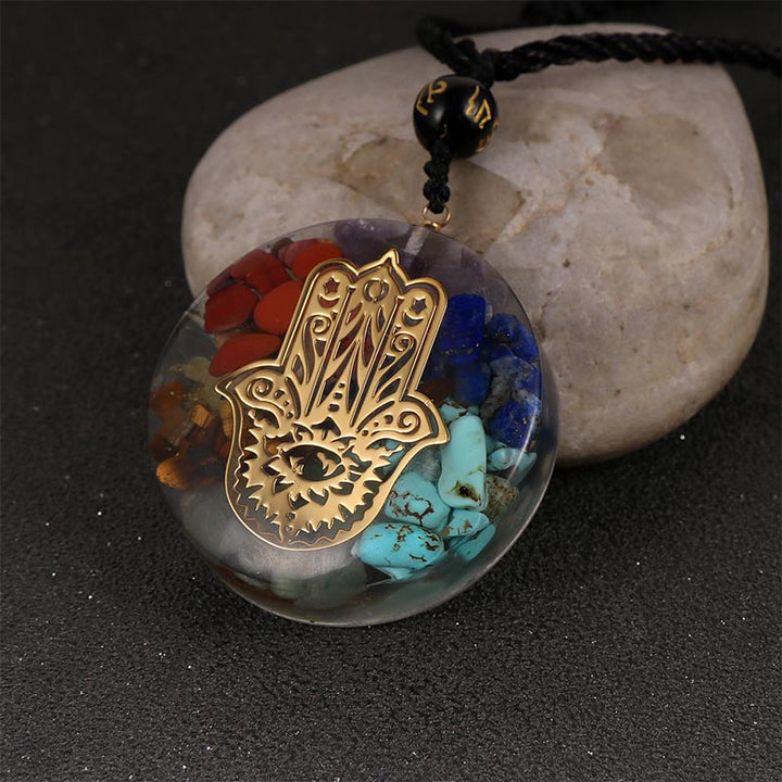 Collier symbole du mauvais œil en pierre de cristal naturel des chakras Olivenorma