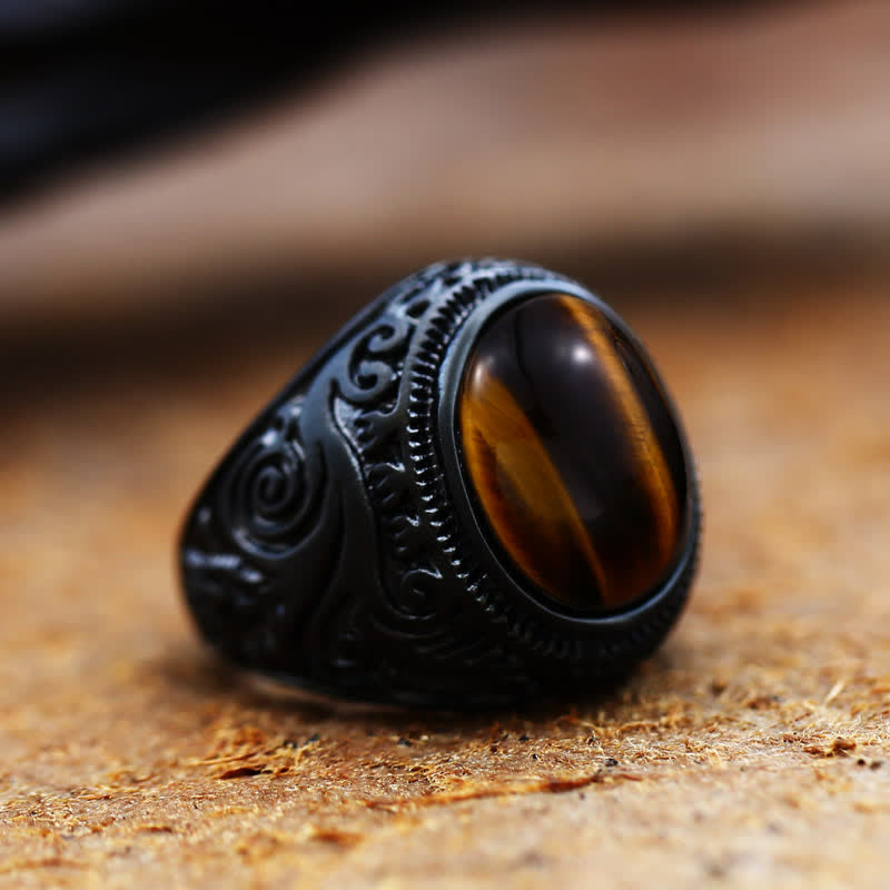Bague en acier inoxydable turquoise noire Olivenorma